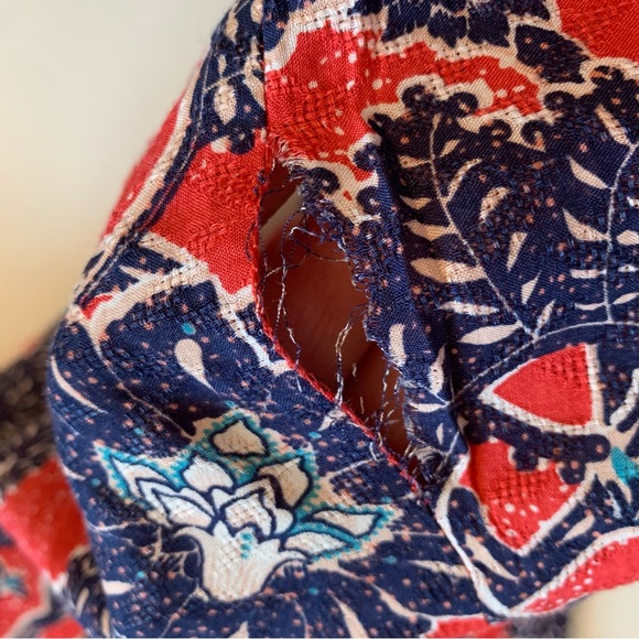 Knox Rose Red & Navy Blue Boho Short Sleeve Midi Dress Size Small *FLAWS* NWT - Picture 9 of 17